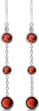 House of Brilliance 925 Sterling Silver Graduating Bezel Set Red Garnet Dangle Earring