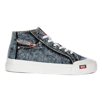 Diesel Sneakers, male, Blue, 8 UK, Navy White Mid-Cut Canvas Trainers