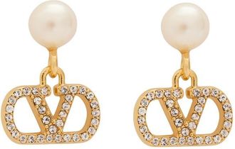 Valentino Garavani Vlogo Swarovski Pearl and Crystal-embellished Earrings - Gold - One Size