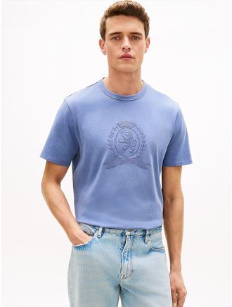 Tommy Hilfiger Mens Laurel Leaf Logo Garment-Dyed T-Shirt - Blue - XXXL