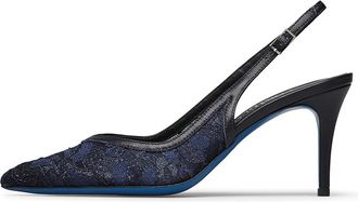 Loriblu Slingback in navy blauw kant en nappa - Dames - Pumps - Blauw - 41 EU - Leer - Schoenen