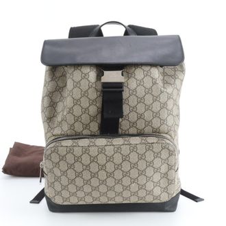 Gucci Brown Leather Coated Canvas Backpack Shoulder Bag (Pre-Owned)