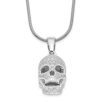 Diamond2Deal Sterling Silver 88 Stone Cubic Zirconia Polished Skull Necklace 18
