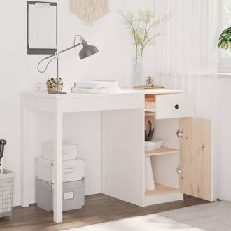 Berkfield Home Beautiful Desk White 100x50x75 cm Solid Wood Pine | Size: 100 x 50 x 75 cm