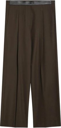 Loewe Wide Trousers, female, Green, Size: XS Logo-Waistband Wool Trousers