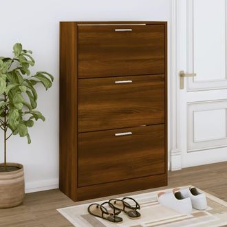 Berkfield Home Shoe Cabinet Brown Oak 63x24x103 cm Engineered Wood | Size: 63 x 24 x 103 cm