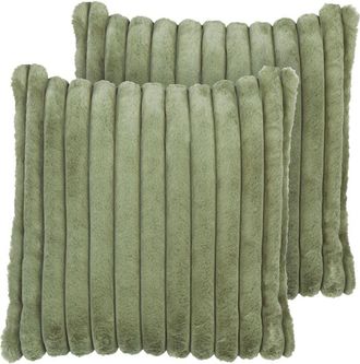 Beliani Conjunto De 2 Cojines Decorativos Tela Suave 45 X 45 Cm Verde Rakya