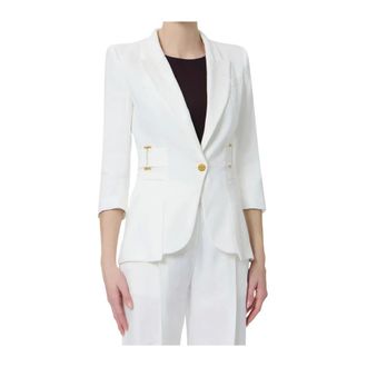 Elisabetta Franchi Blazers, female, White, Size: L Linen-blend jacket