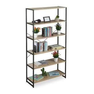 Relaxdays Relaxdays - Librer&iacute;a Estanter&iacute;a Industrial Con 6 Baldas, Aglomerado/metal, Marr&oacute;n, 180 X 95 X 35 Cm