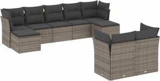 vidaXL Set De Muebles De Jard&iacute;n 9 Pzas Y Cojines Rat&aacute;n Sint&eacute;tico Gris Vidaxl