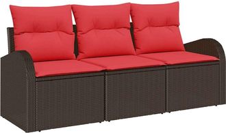 vidaXL Conjunto De Sof&aacute; De Jard&iacute;n 3 Uds. Marr&oacute;n Y Rojo Polirat&aacute;n Vidaxl