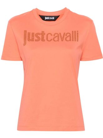 Just Cavalli rhinestone-embellished logo T-shirt - Orange