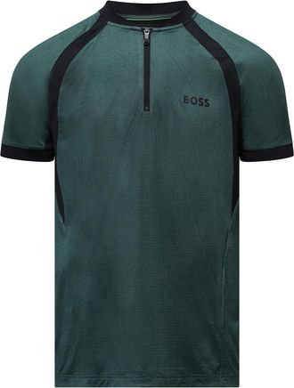 HUGO BOSS Mens Boss Zip-Neck Mesh Polo Shirt in Green