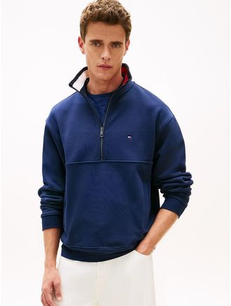 Tommy Hilfiger Mens Flag Logo Quarter-Zip Sweatshirt - Navy - XL