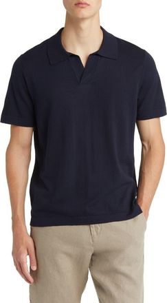 Nn.07 Ryan 6311 Cotton & Linen Johnny Collar Polo in Navy Blue at Nordstrom, Size Xx-Large