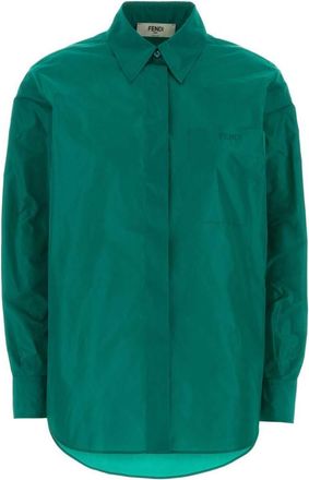 Fendi Light Blue Classic Collar Logo Shirt