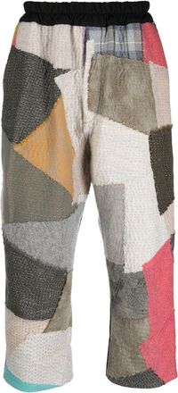 By Walid cropped patchwork trousers - men - Wool/Cotton - M - Neutrals