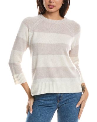 Fort&eacute; Cashmere 3 /4 Sleeve Wide Stripe Crewneck Cashmere Sweater