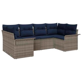vidaXL Conjunto De Sof&aacute; De Jard&iacute;n Con Coj&iacute;n 6 Pcs Gris Rat&aacute;n Sint&eacute;tico Vidaxl