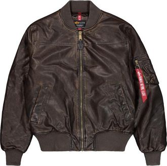 Alpha Industries Alpha Industries Mens MA-1 Faux Leather Vintage Bomber Jacket - Brown - Size Medium