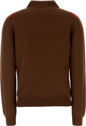 Prada Womens Brown Cashmere Polo Shirt Tabacco+ardesia Exterior: Maglieria Sweater