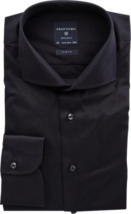 Profuomo Zwarte Shirt-Jurk- Katoen- Slim Fit - Heren - Zakelijke Overhemden - Zwart - 4XL - Katoen - Overhemden