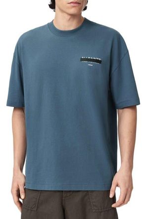 AllSaints Redact Mock Neck Graphic T-Shirt in Waved Blue at Nordstrom, Size Xx-Large