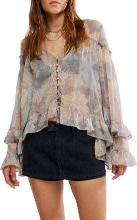 Free People Day Dreaming Ruffle Trim Top in Stone Combo at Nordstrom Rack, Size X-Small