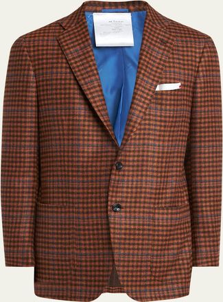 Kiton Mens Cashmere-Wool Check Sport Coat