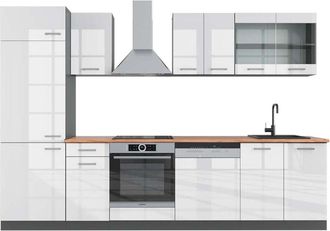 Vicco Mueble De Cocina R-line, Blanco Brillo/antracita, 300 Cm, Et Roble, Vicco