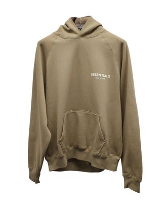 Fear of God Essentials Logo-Flocked Hoodie in Tan Cotton-Blend Jersey