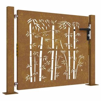 Berkfield Home Garden Gate 105x80 cm Corten Steel Bamboo Design in Brown