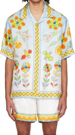 Casablanca Yoruba Flowers Silk Twill Shirt In Blue Multi