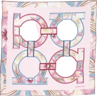 Ferragamo Square Pink Scarf With Geometric Floral Patterns