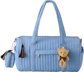 Generic Quilted Travel Bag with Top Handle Tote Bag Trendy Shoulder Bag for Women (Blue)