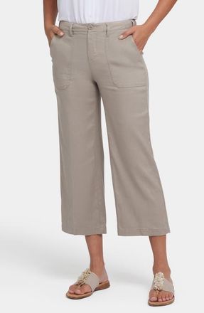 NYDJ Wide Leg Crop Linen Blend Pants in Saddlewood at Nordstrom, Size 12