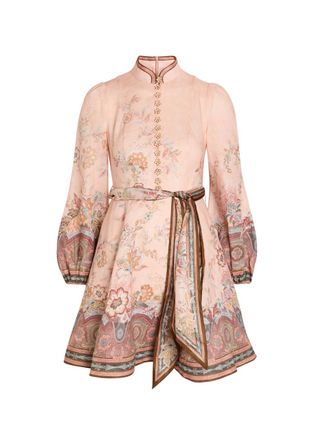 Zimmermann Alchemy Floral-print Belted Linen Mini Dress - Pink - 4 (UK 16 / XL)
