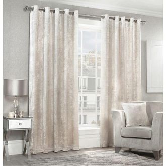 Alan Symonds Alan Symonds - Luxury Modern Crushed Velvet Blush Fully Lined Ready Made Eyelet Ring Top Curtains 90x72