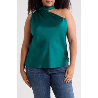 Renee C Scarf Detail One Shoulder Top in Hunter Green at Nordstrom Rack, Size 2X