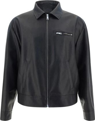 Prada Zwarte Leren Jas Stijlvol Moderne Man - Heren - Leren en Su&egrave;de Jassen - Zwart - L - Jassen
