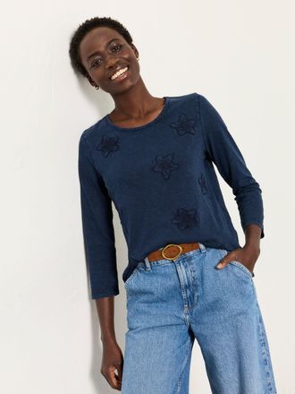 Fat Face FatFace Natalie Denim Flower Applique Top
