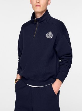 Sporty & Rich Mens Embroidered patch zip-collar sweatshirt