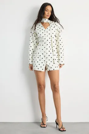 Warehouse Womens Polka Dot Cocoon Sleeve Tailored Mini Dress - Monochrome Multi - Size 16 UK