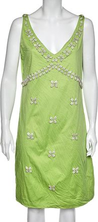 Moschino Cheap & Chic Green Cotton Shell Appliqu&eacute; Sleeveless Dress