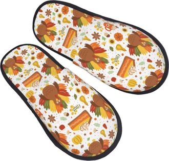 Generic Mens Slipper Thanksgiving With Chicken Print Portable Womens Slippers Plush Soft Spa Slippers Family Guest M