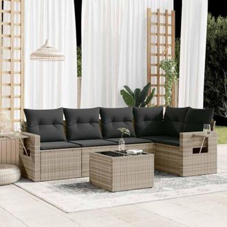 vidaXL Vidaxl - Set De Sof&aacute;s De Jard&iacute;n 6 Pzas Y Cojines Rat&aacute;n Sint&eacute;tico Gris