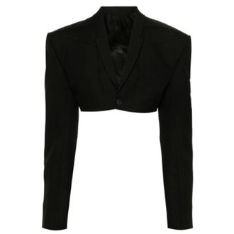 Rick Owens Jassen, Dames, Zwart, L, Leer, Zwarte Micro Tatlin Jas