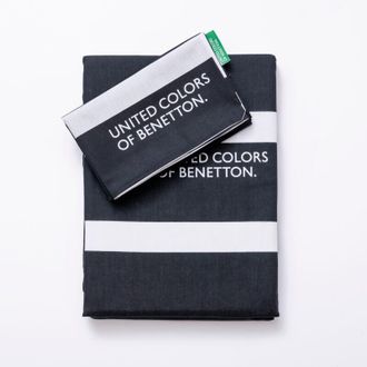 Benetton Set Black & White Juego De Cama Con 1 Funda Almohada 80x80 Cm Y Funda N&oacute;rdica 135x200cm - Juego Cama Small