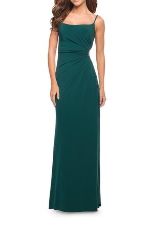 La Femme Prom Dress with Side Cut Out and High Side Slit in Dark Emerald at Nordstrom, Size 00
