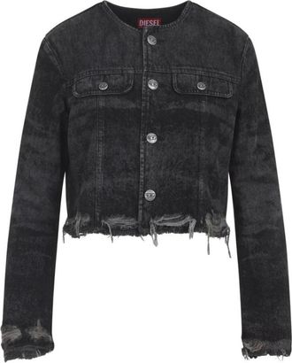 Diesel Distressed Bomber Jacket - Dames - Spijkerjassen - Zwart - M - Denim - Jassen